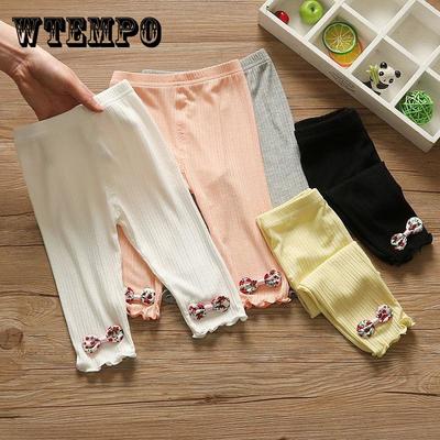 Леггинсы для девочек, детские весенне-осенние тонкие корейские укороченные брюки с цветочным бантом, эластичные брюки, верхняя и внутренняя одежда для малышей