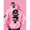 Men's Autumn/Winter Casual Hoodie Sweatshirt with "SIX" and "SEVEN" Letter and Number Print on the Back.