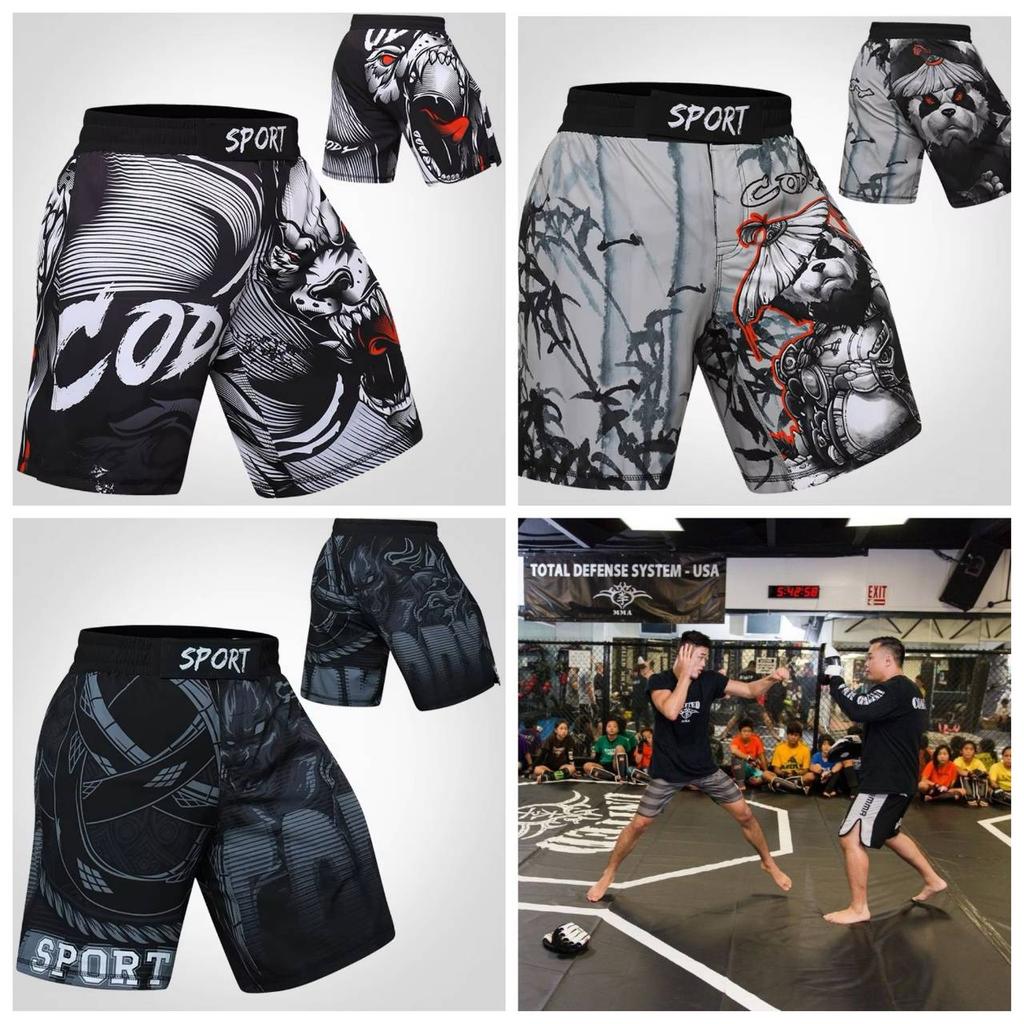 Шорты ММА Муай Тай Кикбоксинг Унисекс Мужские Женские Тренировочные Быстросохнущие Принт Эластичный Пояс Спортзал Фитнес Тренировки