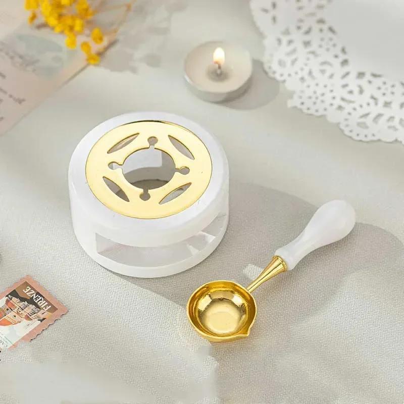 Wax Seal Set Wax Seal Melting Spoon Lacquer Furnace Lacquer Insulation Compact and Portable Vintage Solid Wood Fire Paint Seal