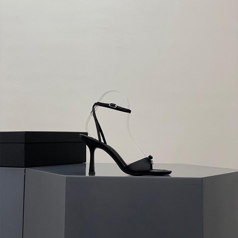 Модные женские босоножки на высоком каблуке 2024 года, новые элегантные атласные летние туфли-лодочки с бабочками, женские босоножки с открытым носком и тонким каблуком