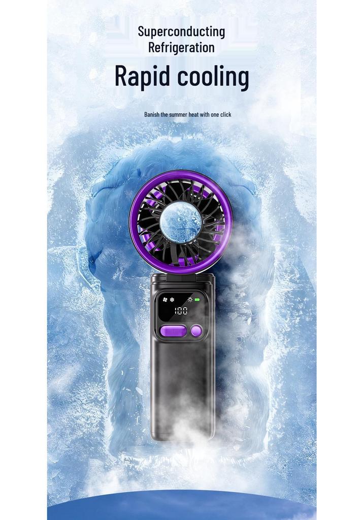 2026 Compact USB Rechargeable Handheld Fan with Silent Operation, Long Battery Life, Foldable Design, Ice Pack, and Digital Display