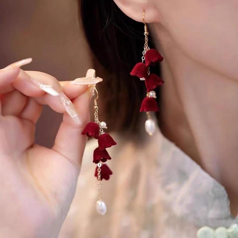 Рождественские флокированные серьги-подвески с бантом для женщин и девочек, годовые украшения, аксессуары для ушей