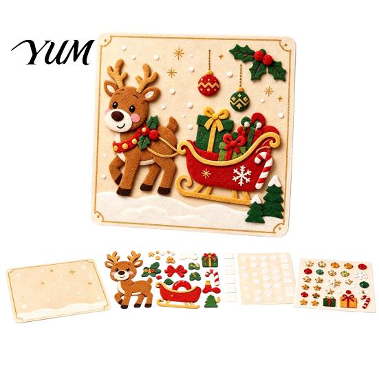 Easy Felt Crafting Box DIY Christmas Magic Sticker Art Kit for Kids, 3D Layered Santa & Tree Indoor Outdoor Decor Craft Set, No Mess Peel Stick