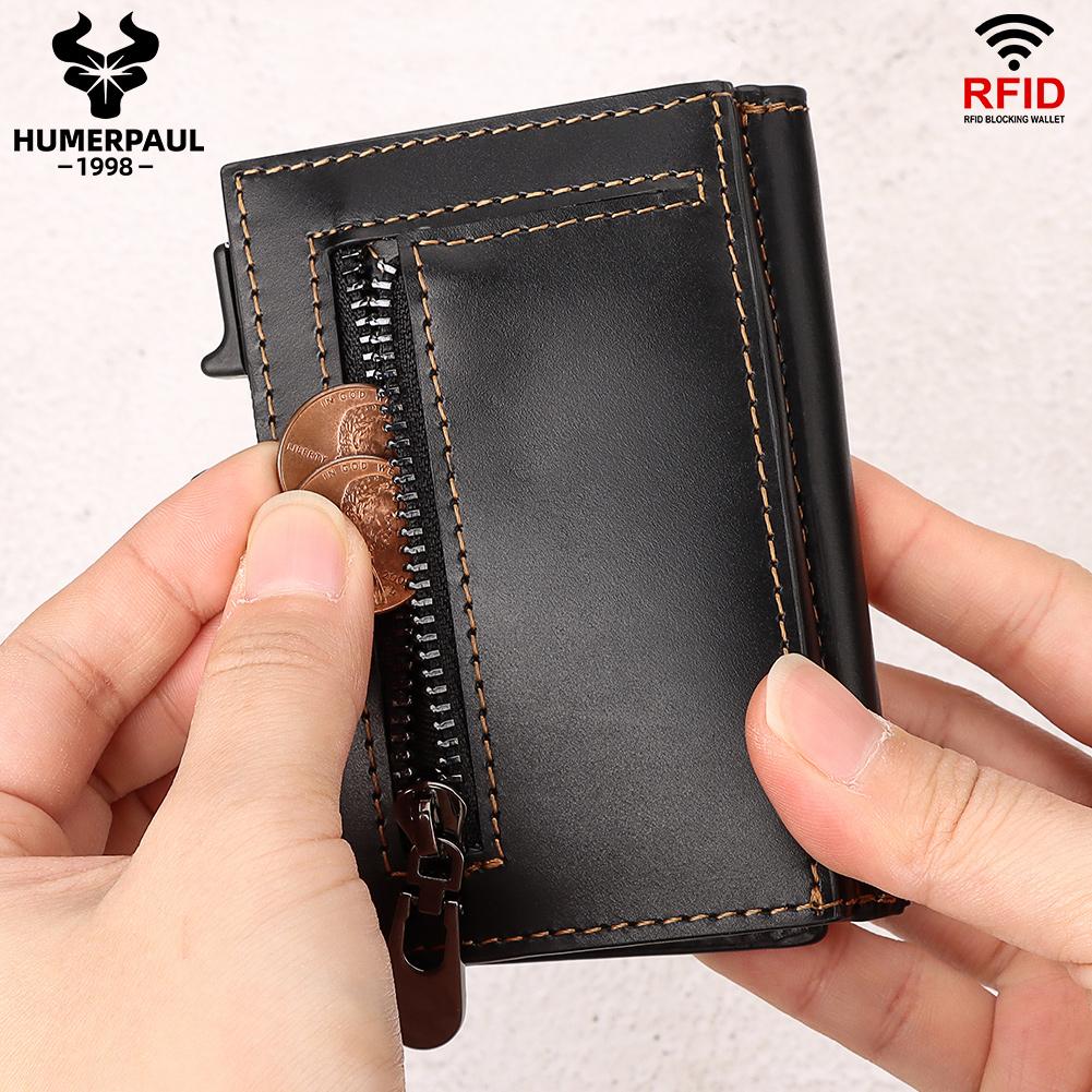 Humerpaul Мужской кожаный кошелек для монет из 100% коровьей кожи, держатели для карт и удостоверений личности
