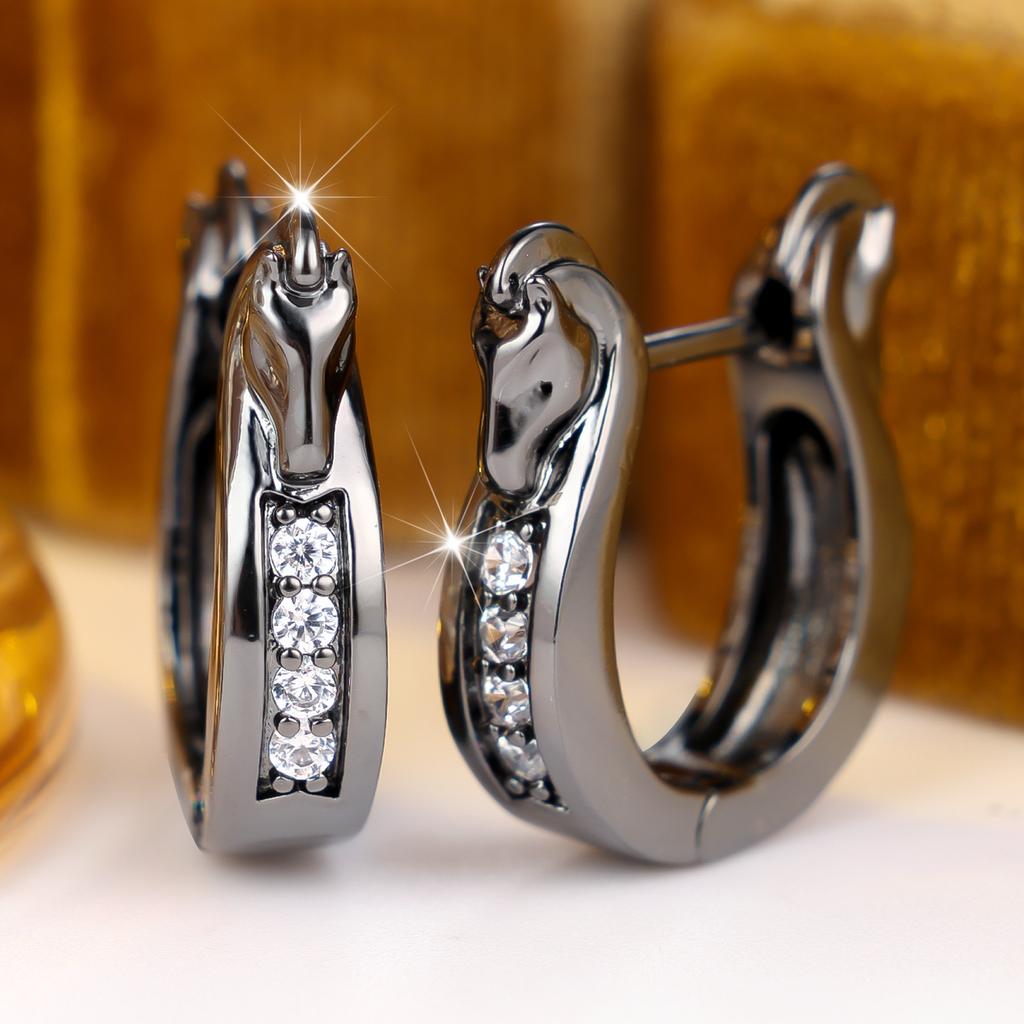 Animal Female White Stone Horse Hoop Earrings Trendy Fashion Gold Black Color Wedding Jewelry For Women