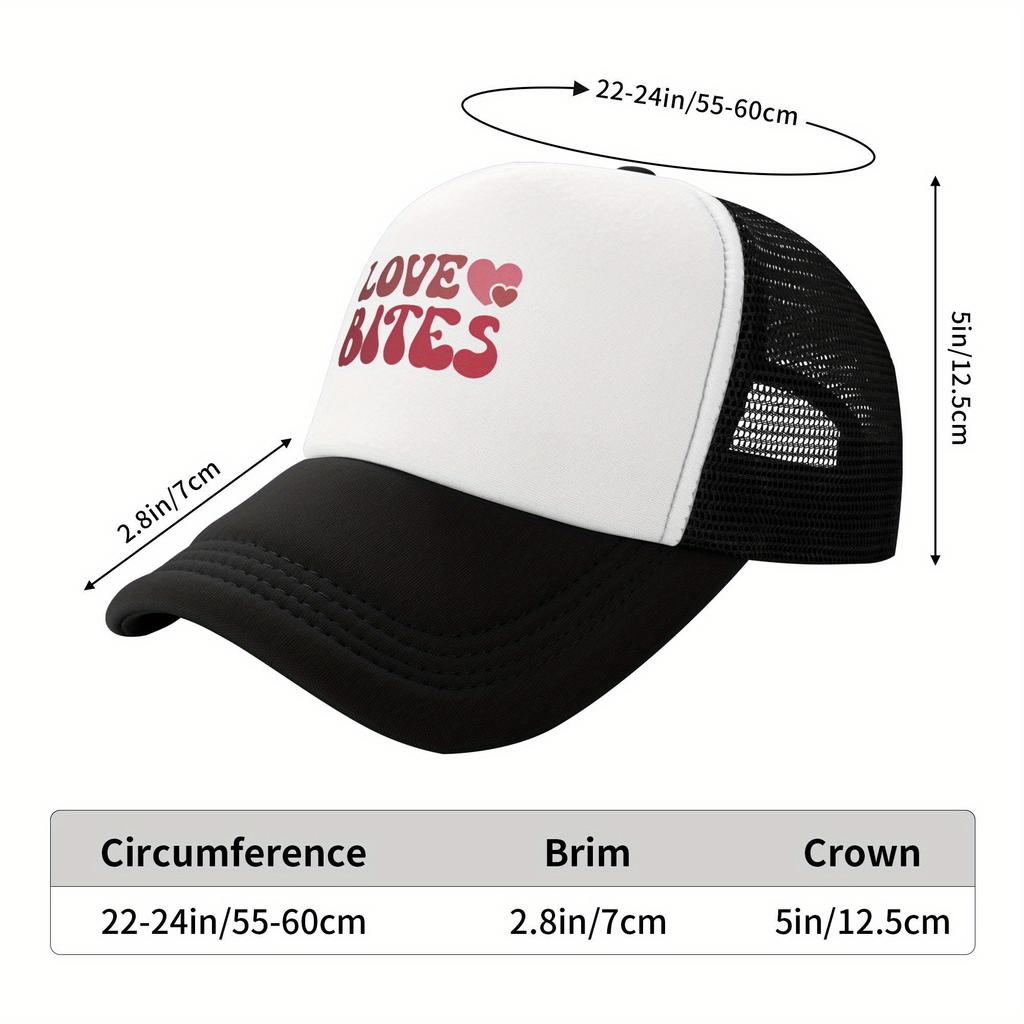 Love Bites Graphic Trucker Hat Breathable Mesh Baseball Cap Casual TwoTone Style Adult