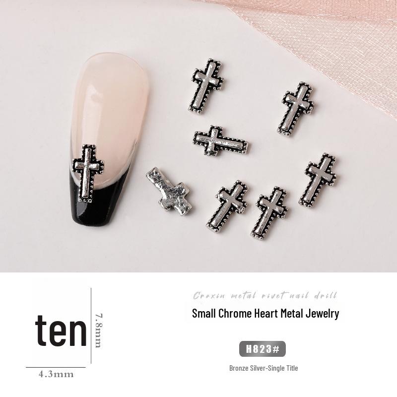Chrome Heart Cross & Diamond Nail Art Jewelry - Retro Punk Style Accessories