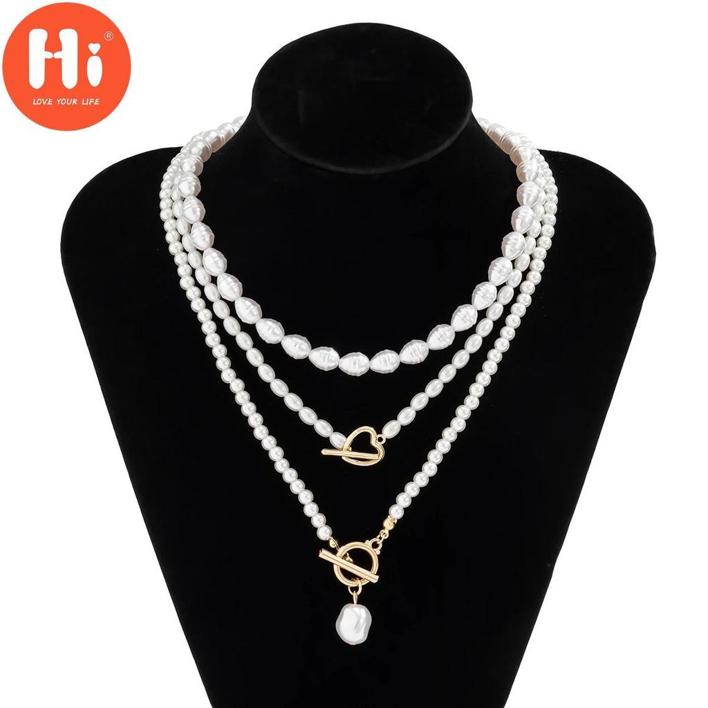 Привет, женское ожерелье, винтажное жемчужное ожерелье в стиле барокко, ожерелье с пряжкой в ​​форме сердца для женщин, свадебная цепочка из бисера, аксессуары на шею, ювелирные изделия