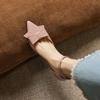 Sheepskin pointed bow hollow high-heeled shoes with a single buckle and thin heel for commuting