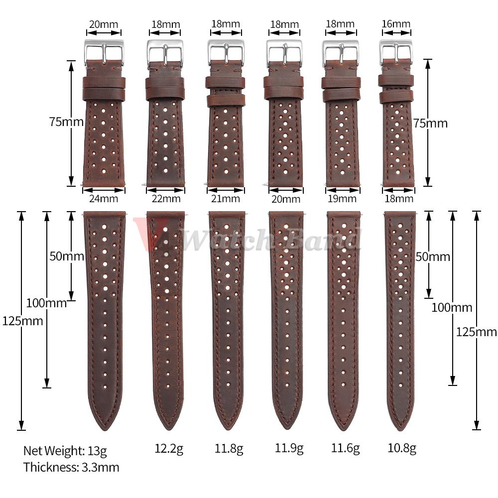 Breathable Porous Watchbands 18mm 19mm 20mm 21mm 22mm 24mm Quick Release Vintage Racing Leather Watch Straps for Seiko for Rolex