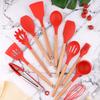 12Pcs/Set Wooden Handle Silicone Kitchen Utensils With Storage Bucket High Temperature Resistant And Non Stick Pot Spatula Spoon
