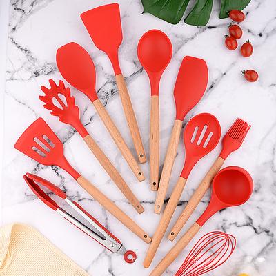 12 шт./компл. деревянная ручка силиконовая кухонная утварь с ведром для хранения высокая термостойкость и антипригарное покрытие кастрюля шпатель ложка