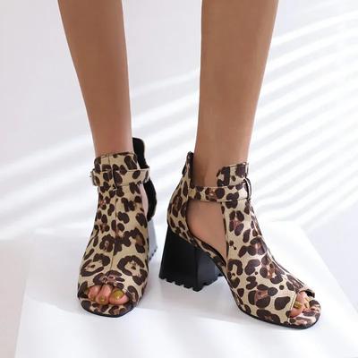 Модные женские гладиаторские сандалии на высоком толстом каблуке, из синего денима, красной леопардовой замши, летние, для вечеринок, женские, с открытым носком, на ремешке с пряжкой, Т-образные, на молнии.