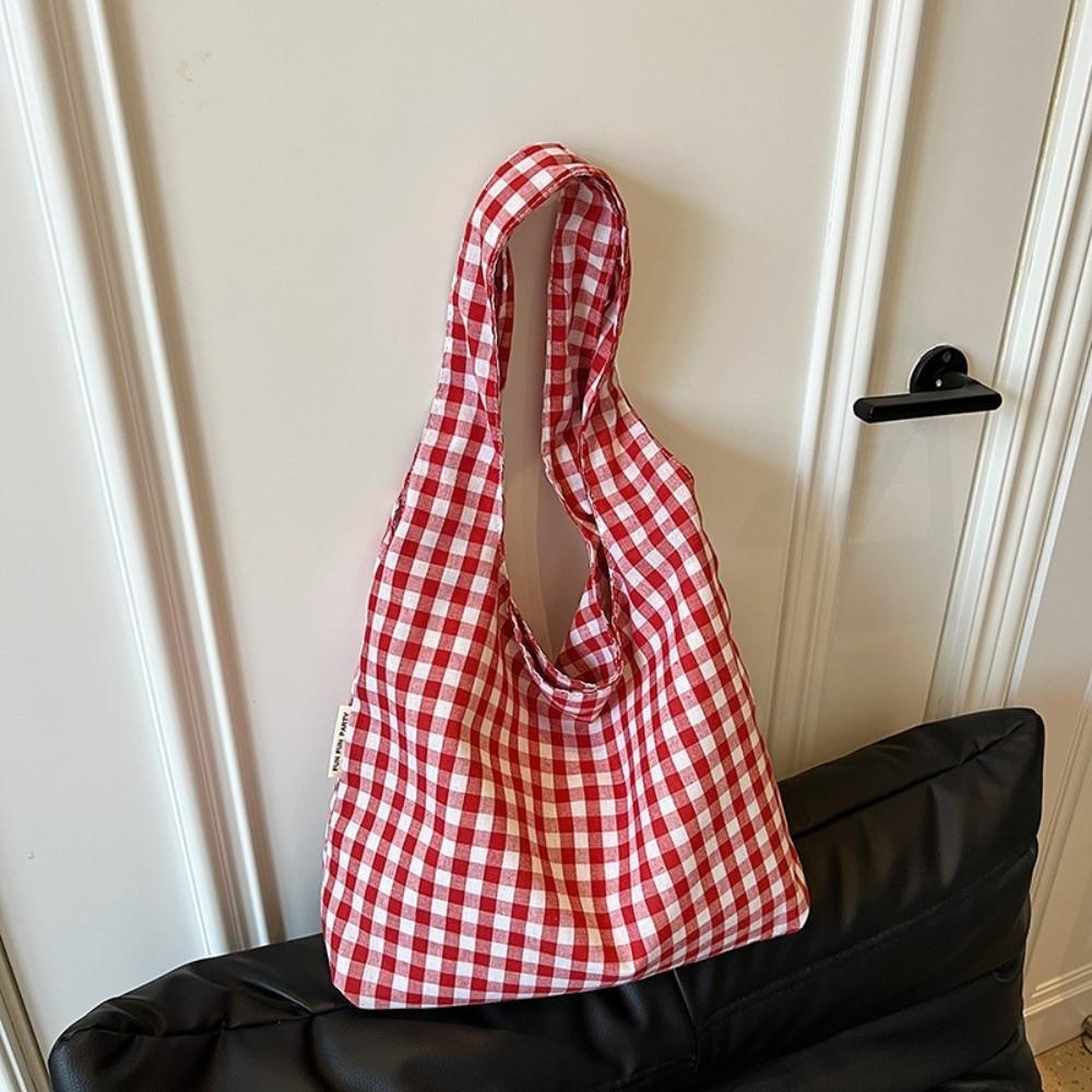 Large Capacity Single Shoulder Bag Lightweight Women's Handbag Plaid Underarm Bags  Spring Summer