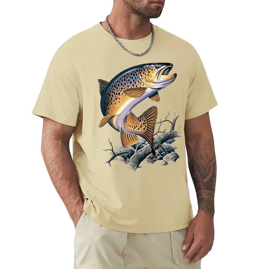 Brown Trout Fishing T-Shirt Cool Casual Pride T Shirt Men Unisex New Fashion Tshirt Men Cotton Tees Streetwear