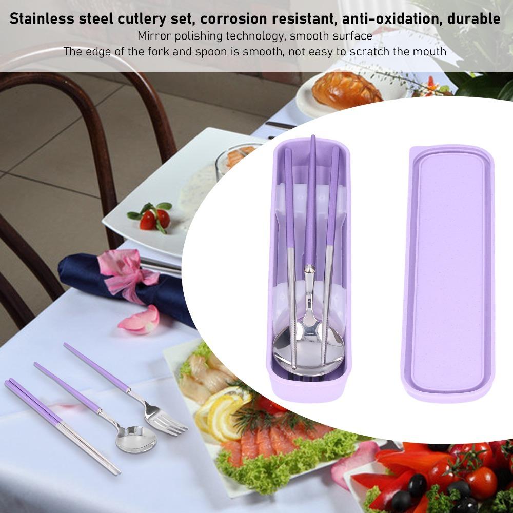 1Set Rustless Steel Spoon Fork Chopstick Kit Smooth Travel Set Outdoor Utensils Daily Eating