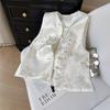 2025 Винтажный жилет с круглым вырезом, на пуговицах, из жаккарда с атласной вышивкой, женский жилет, топ-жилет
