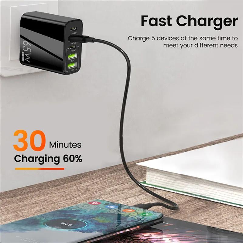 65 Вт PD зарядное устройство 5 В 7 А быстрая зарядка 5 портов USB для iPhone 13 12 Pro iPad Xiaomi Samsung телефонный адаптер типа C EU US UK вилка