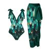 Women's Fashion Printed Swimsuit Tummy Control Lace Up Cover-up Swimwear Set Two Pieces Slimming Sun Protection Tankini Bathing Suit