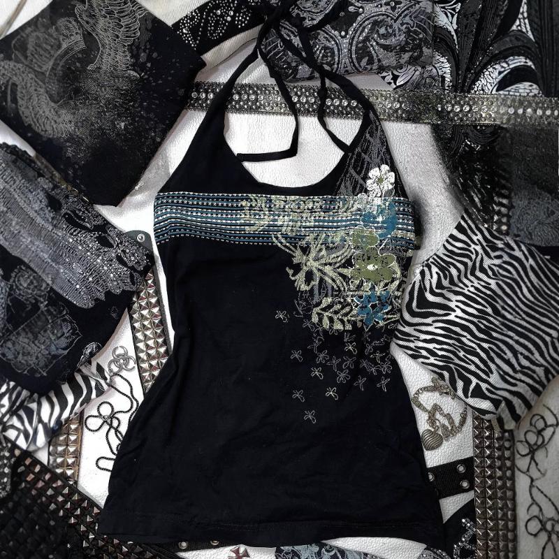 Европейский и американский узор Y2K напечатанный подтяжки свисающий воротник сексуальный уличный жилет