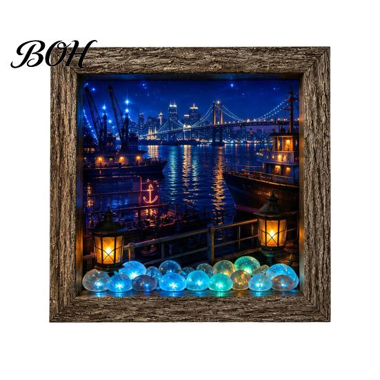 Unique Housewarming Present Wooden 3D Shadow Box LED Night Light, Retro Street Scene Light Table Nostalgic Lamp Decor, Warm Glow Art Frame Decoration