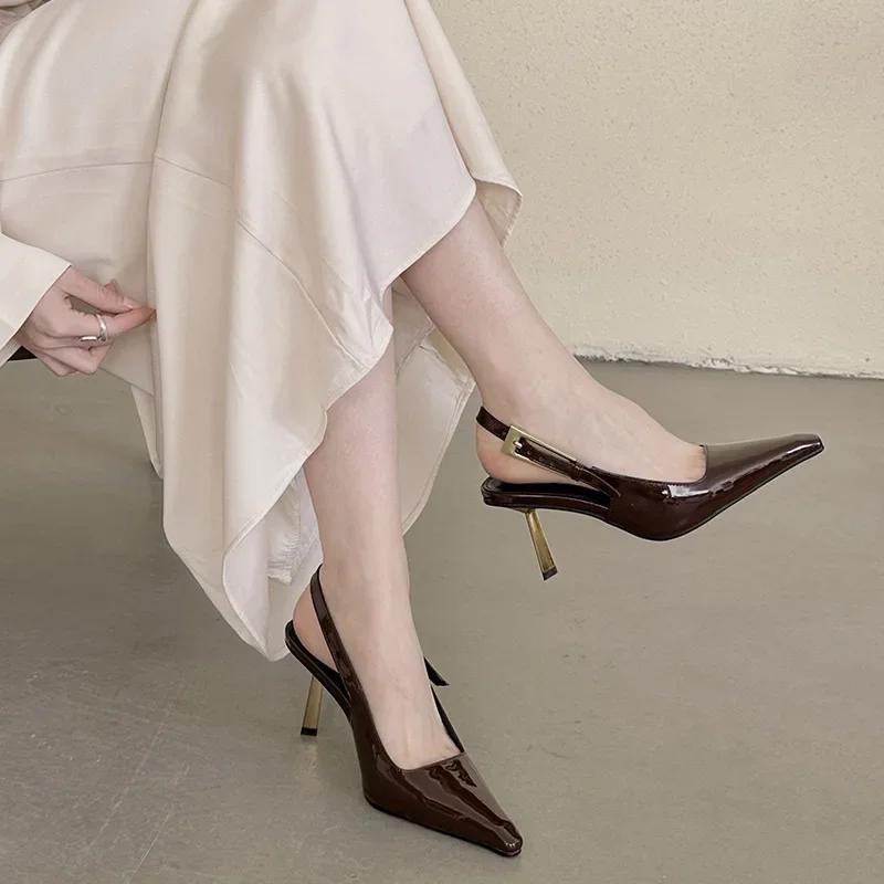 Мода 2025 Весна Новые Женские Туфли-Лодочки Темпераментный Острый Носок Мелкие Сандалии С Ремешком и Пряжкой Тонкий Высокий Каблук Платье Вечерние Туфли