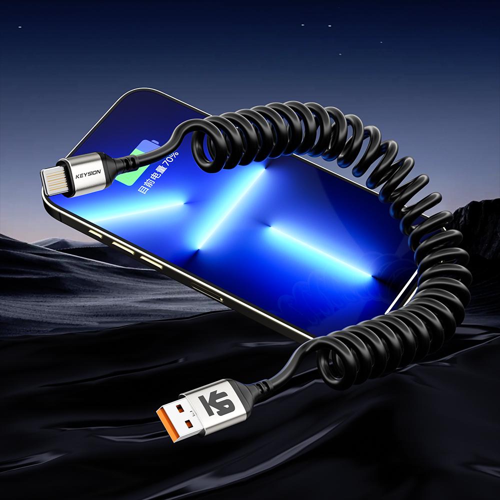 KEYSION PD 27W автомобильный пружинный кабель передачи данных USB Type C To L провод для быстрой зарядки iPhone 14 11 12 13 Pro Max X XR XS 8 7 SE 2 IOS iPad