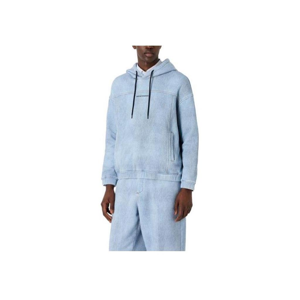 Emporio Armani Спортивная толстовка с капюшоном и шнурком с узором из букв Мужская толстовка Синий 3D1MEG-1JWPZ-F917