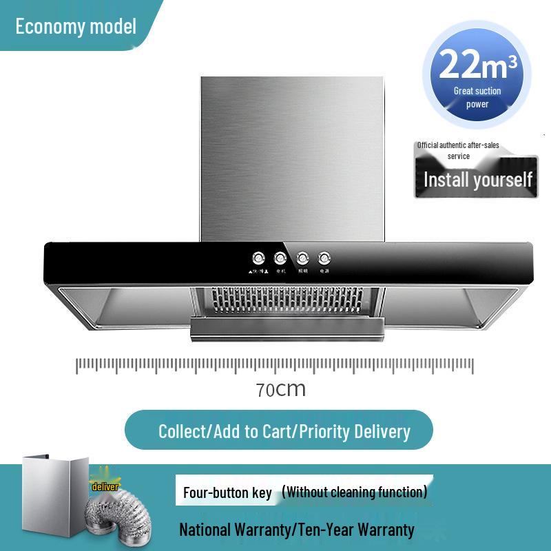 European Style High Suction Kitchen Range Hood: Top Mount T-Type with Automatic Cleaning.