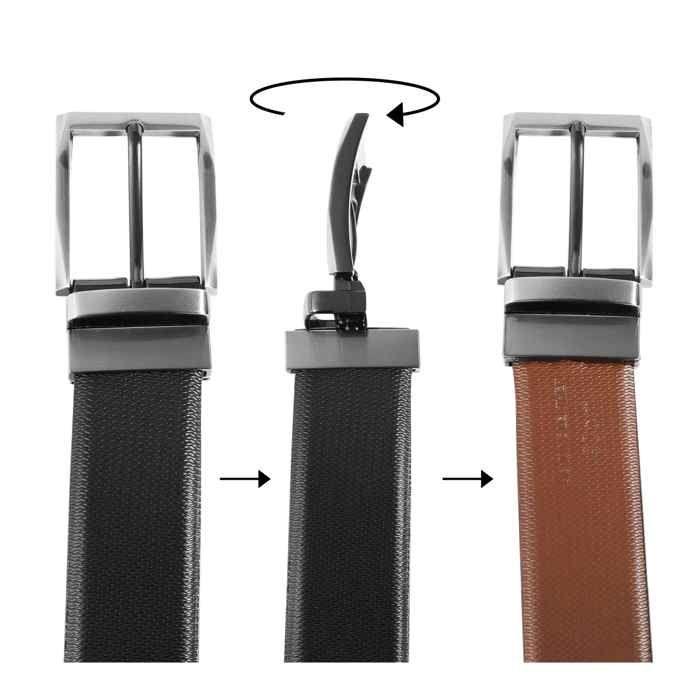 Ceinture homme - LEONARDO VERRELLI - Cuir véritable - Noir et marron - Largeur 3,3 cm - Boucle ardillon