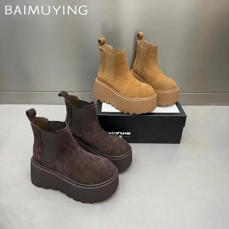 Ботильоны на платформе для снега для женщин, замшевые туфли на плоской подошве, женская обувь 2024 года, тренд, готика, зима, новая классика, мода, мотоциклетные ботинки для женщин
