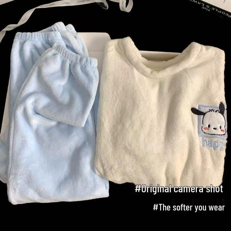 Women's Thickened Flannel Coral Fleece Pajamas - Warm Homewear Set for Autumn & Winter