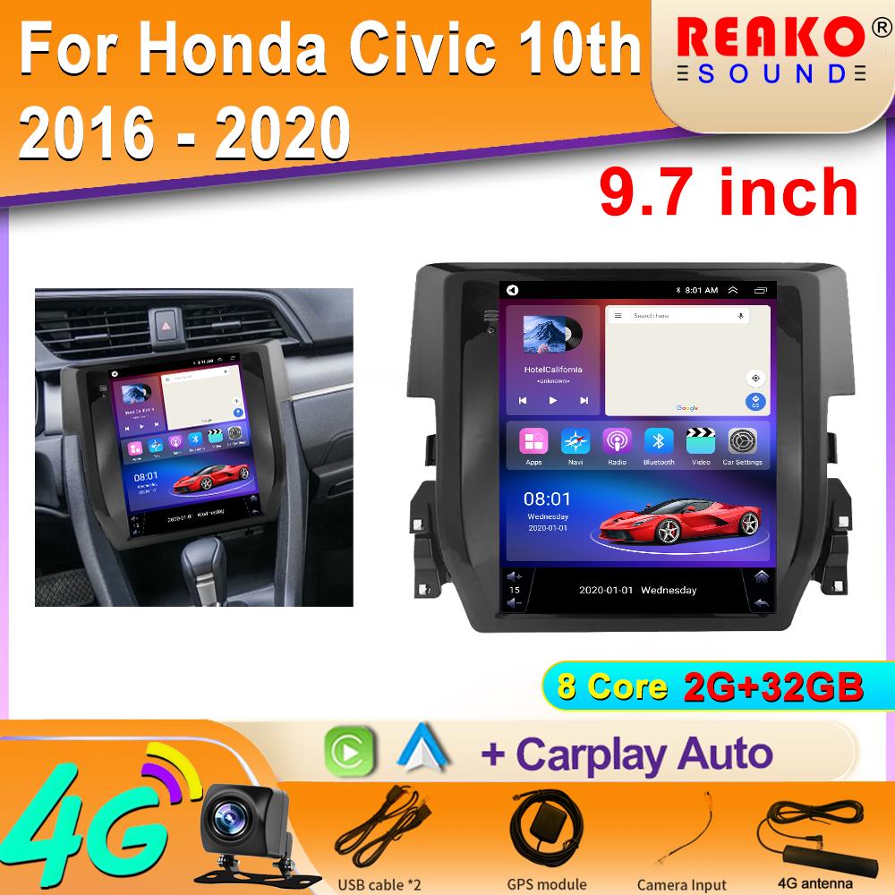 2Din автомобильный радиоприемник стерео для Honda Civic 10th 2016 2017 2018 2019 2020 Android Auto мультимедийный видеоплеер GPS Carplay 9,7-дюймовый экран