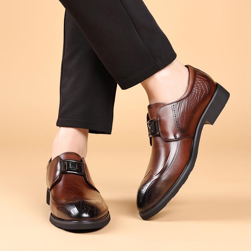Мужские кожаные туфли Brock с острым носком Кожаные ретро-обувь для мужчин Британские деловые туфли для мужчин