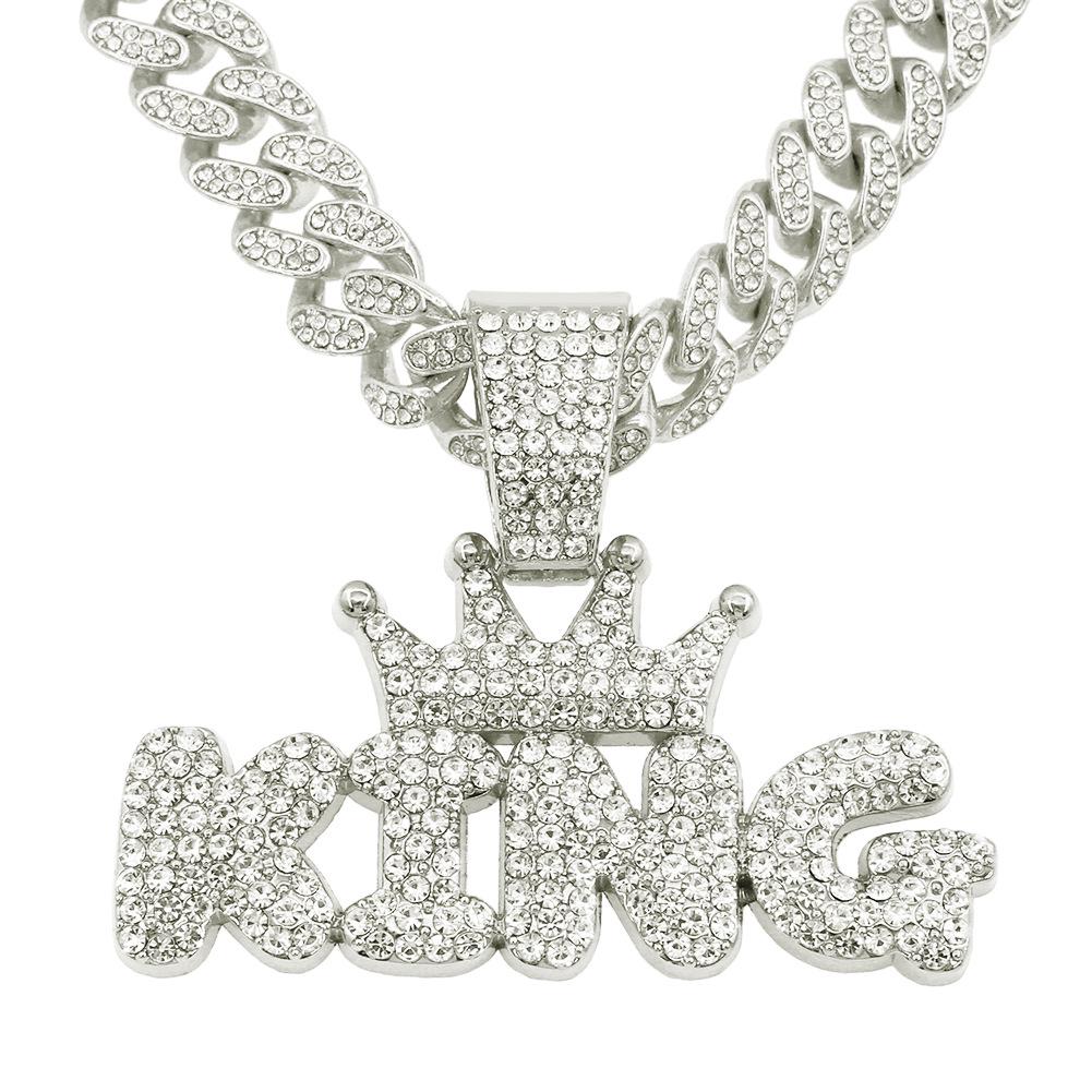 King Letter Pendant Necklace: European & American Hip-Hop Style, Glossy Cuban Chain for Men