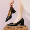 Classic Square Heels Pumps Women Solid Color Pu Leather Office Casual Shoes Woman Pointed Toe Slip -On High Heels Shoes