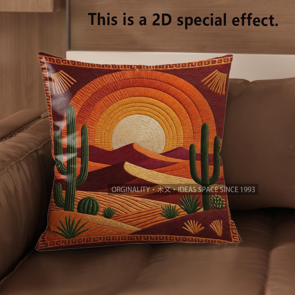 2D Boho Desert Sunset Cactus Throw Pillow Covers** Pattern Cushion Cover Suitable For Sofa Bedroom Car Pillow Cover