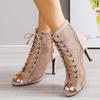 Strappy Wedge Sandals for Women,Plus Size High Heel Sandals,New Breathable Mesh Sandals Lace Up Peep Toe High Heels