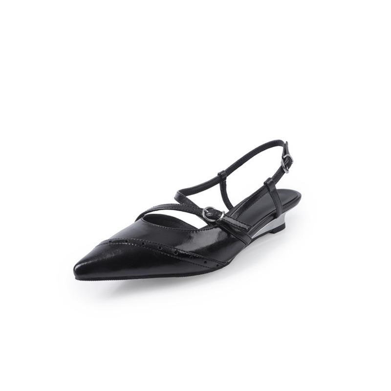 Модные новые летние сандалии из спилковой кожи с острым носком для женщин, на низком каблуке, модные ретро-сандалии на танкетке, женская обувь, женские черные