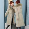 Women Fall Winter Jacket Coat Parka Thicken Cotton Liner Medium Long Hooded Fur Collar Adjustable Waist Cotton Coat