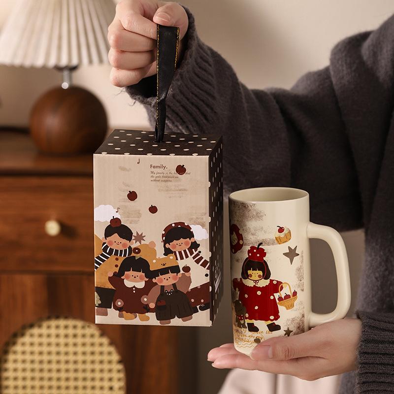 Время для родителей и детей Ретро керамическая прямая чашка Подарок для девочек с высокой внешностью Большая емкость Чашка для воды Кружка Сувенир