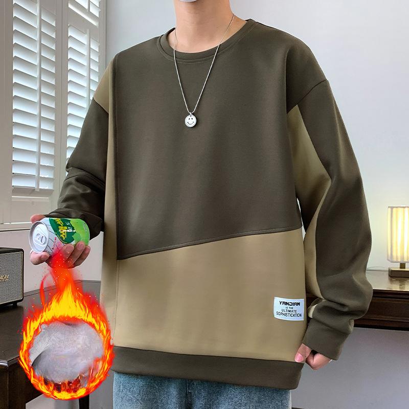 Senior Sense Spliced Round Neck Hoodie Men Осень-зима Новая корейская версия модного тренда Свободная повседневная базовая рубашка