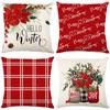 Christmas Plaid Pillow Cover Flower Letter Print Home Sofa Cushion Cover Bedroom Cushion Cover