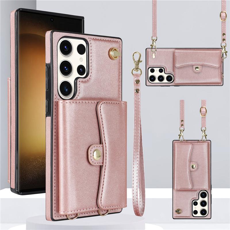 Кожаный кошелек-чехол на шнурке для Samsung Galaxy A16 A55 A35 A15 A14 A54 A73 A53 A13 A52S A12 A51 A71, чехол-кошелек с откидной крышкой