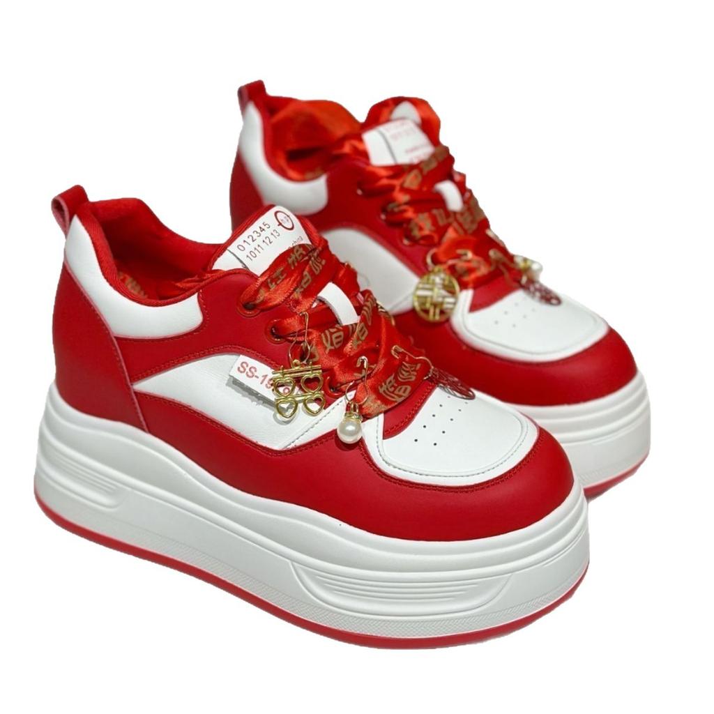 Gift red Xiuhe wedding shoes 2025 new bride platform inner height increase 9CM leather casual bridesmaid high heels