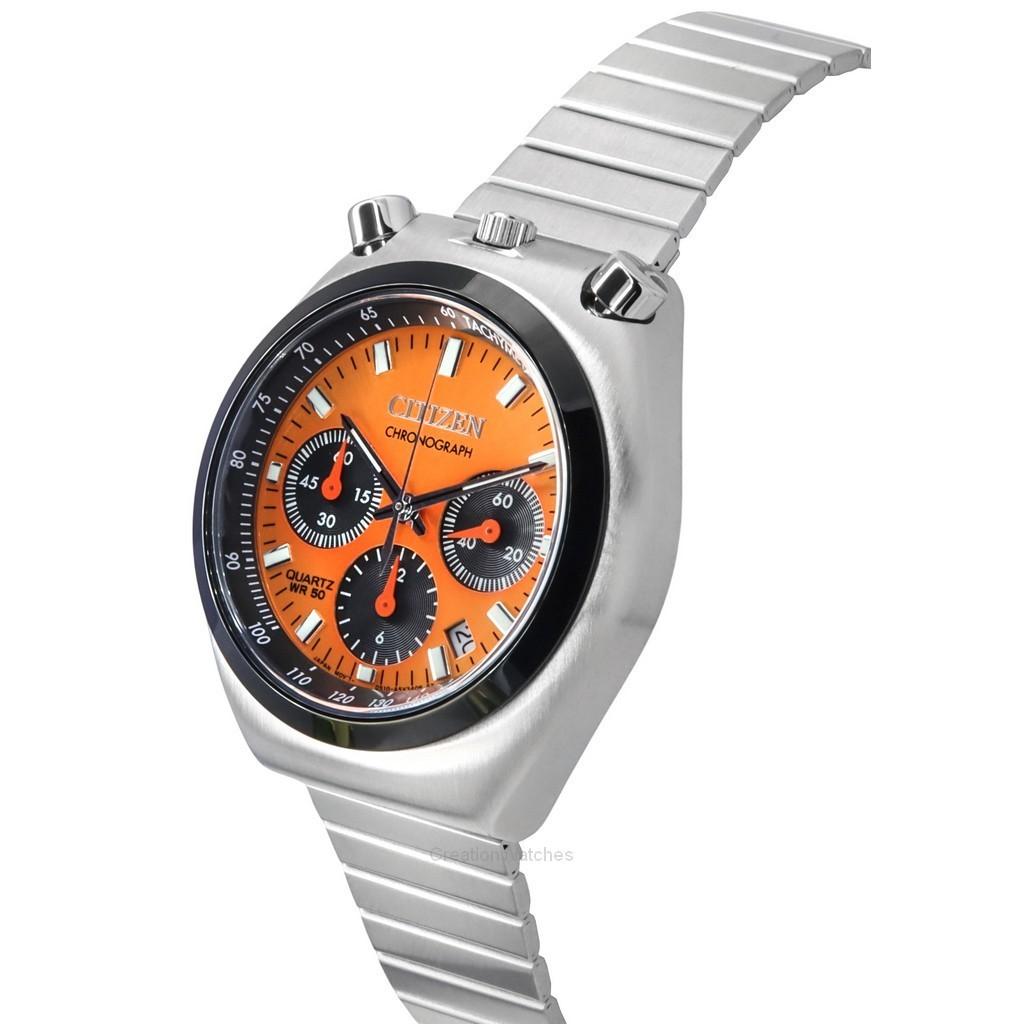 Citizen Bullhead Tsnuo Chronograph Limited Edition Кварцевые мужские часы из нержавеющей стали с оранжевым циферблатом AN3660-81X