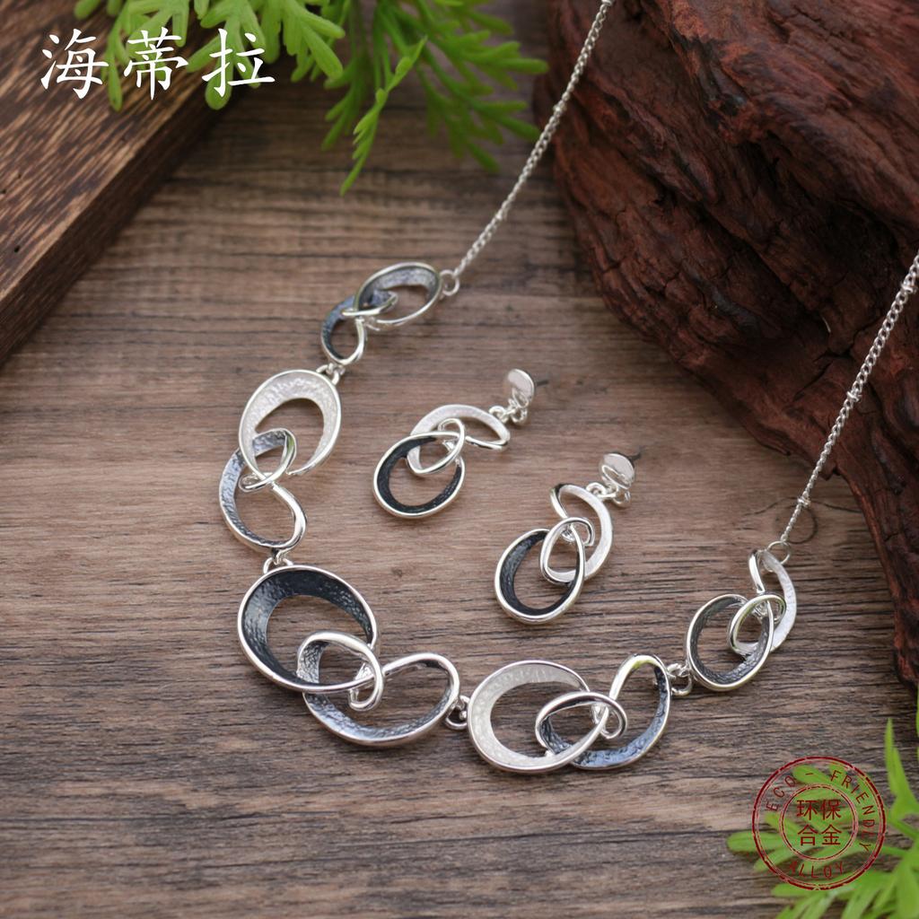 Новый цветной масляный полый геометрический набор сережек-гвоздиков и ожерелья, женская мода, высокое чувство, необычное ожерелье