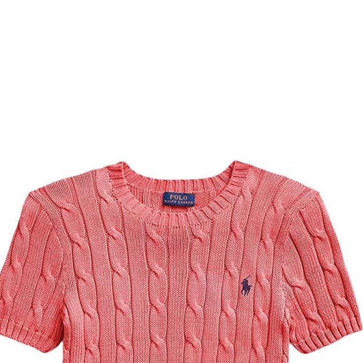 Polo Ralph Lauren однотонный ребристый трикотажный свитер с круглым вырезом и короткими рукавами, женские топы, розовый 211910987-014