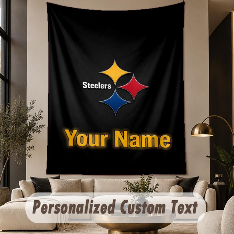 Custom Text Tapestry Pittsburgh Steelers Print Wall Tapestry Indoor Living Room Wall Decor